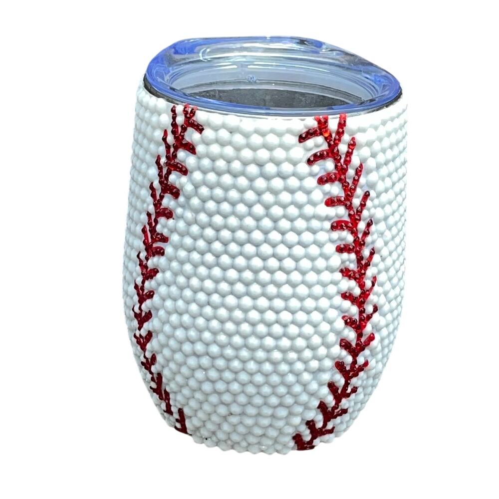 Luxury Custom Rhinestone Bling Wine Tumbler Baseball Theme Gift Coach Mom 12 oz
